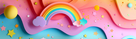 This is an abstract image with pastel colors and a rainbow. It is suitable for use as a background for a website or app, or as a print for a t-shirt or other item of clothing.の素材