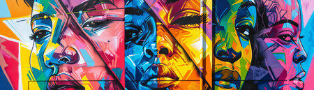 Colorful abstract painting of faces.の素材