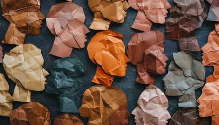 Colorful origami crumpled paper on a dark background.の素材
