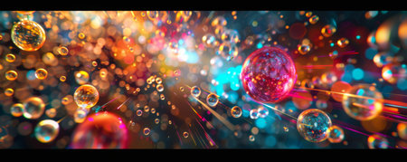 Abstract colorful background with glowing spheres and orbs.の素材