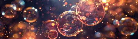 Abstract background with colorful bubbles and bokeh lights.の素材