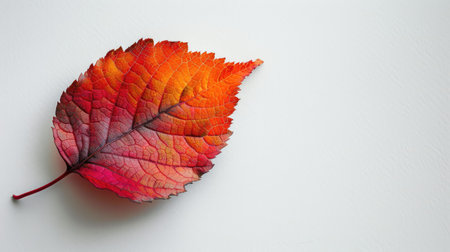 Single red leaf on white background.の素材