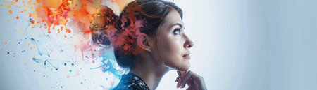 Portrait of beautiful young woman with creative make-up. Mixed mediaの素材