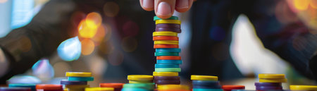 Man playing dominoes. Selective focus. Blurred background.の素材