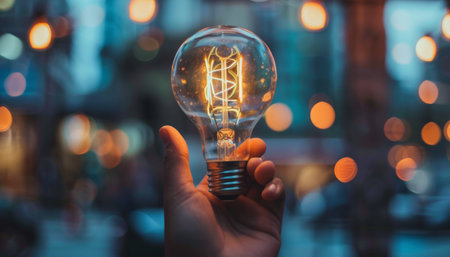 hand holding a light bulb with bokeh background, vintage toneの素材