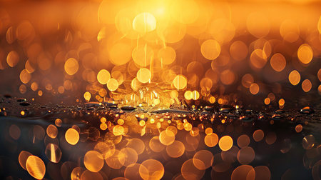 Golden bokeh lights on a textured background, like a sparkling desert oasisの素材