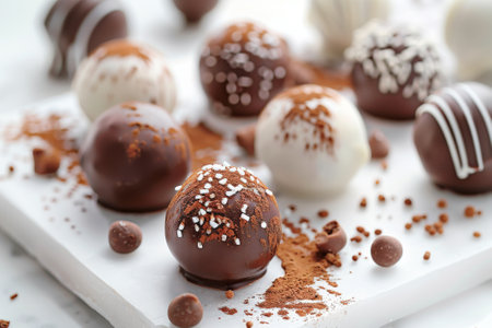 Assortment of Gourmet Chocolate Truffles with Cocoa Powderの素材