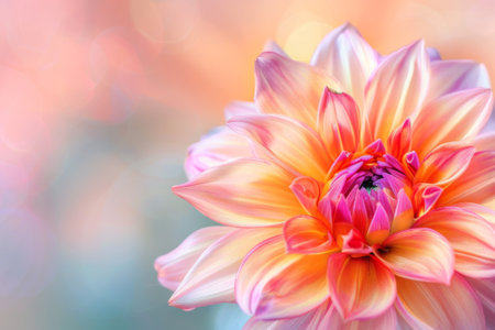 Delicate Pink and Orange Dahlia Flower with Soft Blurred Backgroundの素材
