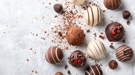 Assorted Chocolate Truffles on White Backgroundの素材