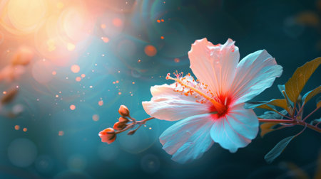 White hibiscus flower with bokeh backgroundの素材