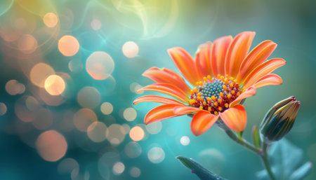 Beautiful orange gerbera daisy flower on bokeh backgroundの素材