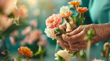 Elderly Woman Holding Flowersの素材