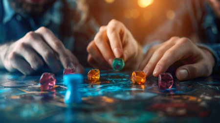 Closeup of Hands Rolling Dice on a Game Boardの素材