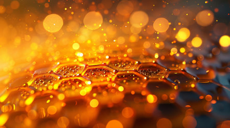 Abstract Golden Honeycomb Background with Bokeh Lightsの素材