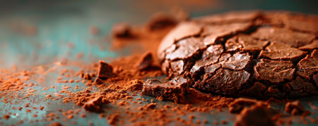 Close up of a Chocolate Brownie with Cacao Powderの素材