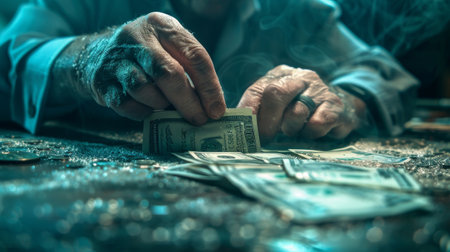 Hands Counting Money in Smokeの素材