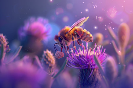 Honey Bee on a Purple Flowerの素材
