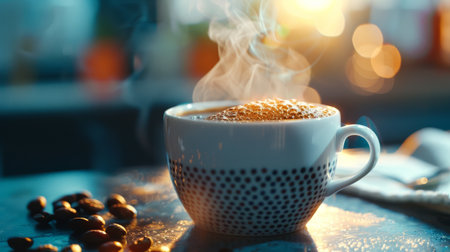 Coffee Cup with Steam and Bokehの素材