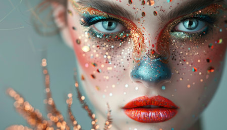 Closeup Portrait of a Woman with Glittery Makeupの素材