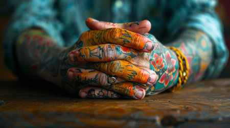 Closeup of Tattooed Handsの素材