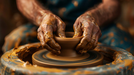 Hands Shaping Clay on Pottery Wheelの素材