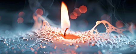 Burning candle with water drops and bokeh. 3D renderingの素材