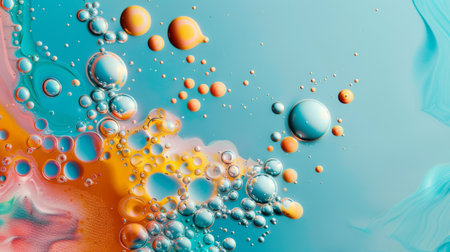 Abstract colorful background with oil drops. Oil bubbles in water. Macroの素材