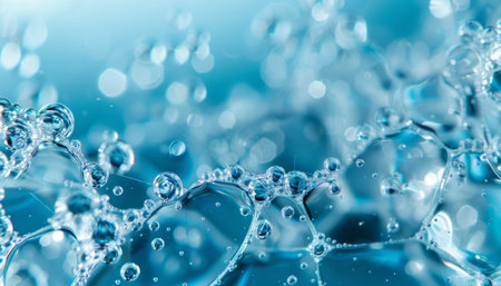 Abstract blue water background with bubbles. Macro photo of pure water.の素材
