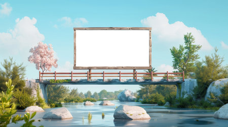 Blank Billboard Bridge Over Riverの素材