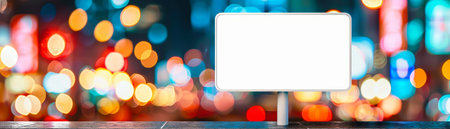 Blank Signboard On A Concrete Floor With Colorful Blurred Lights Backgroundの素材