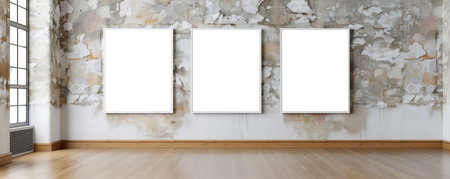 Three Blank Frames on a Weathered Wallの素材