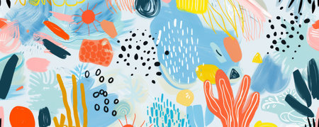 Abstract floral pattern with vibrant colors and organic shapes.の素材