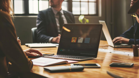 Business Meeting with Laptop and Smartphoneの素材