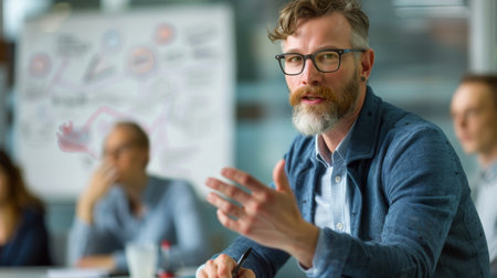 Portrait of mature businessman in office. Business people in the backgroundの素材