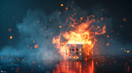 Burning electrical outlet in fire, conceptual image. 3d renderingの素材