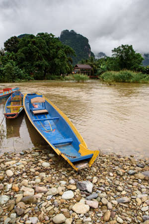 Craft Boat in the Riversideの写真素材