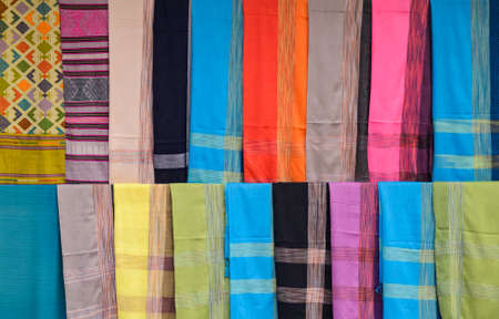 Beautiful silk fabrics of Laosの写真素材