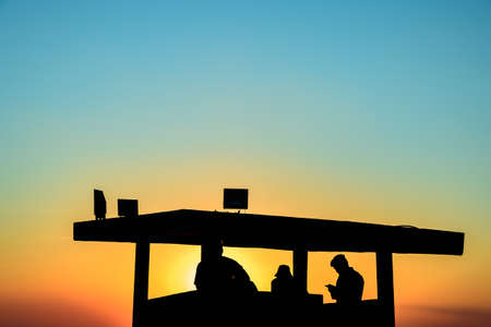 Observatory in sunset with peoplesの写真素材