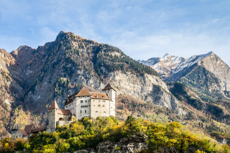 Gutenberg castle in Balzers under the mountains during summer, Liechtensteinのeditorial素材