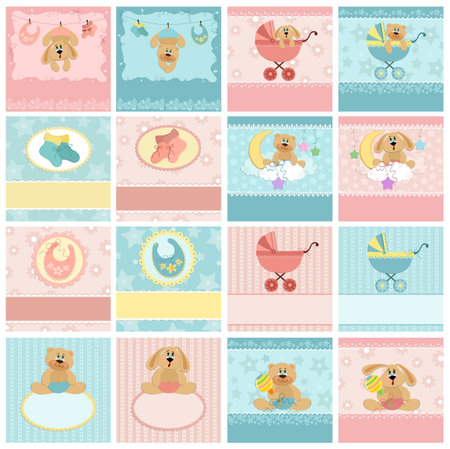 Collection of baby's postcards, greetings cards or photo frameのイラスト素材