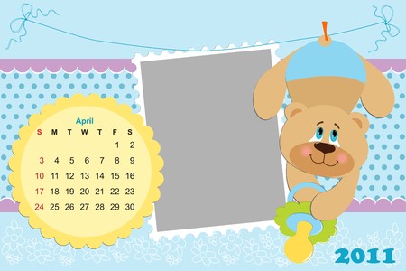 Baby's monthly calendar for april 2011's with photo frameのイラスト素材