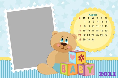 Baby's monthly calendar for august 2011's with photo frameのイラスト素材