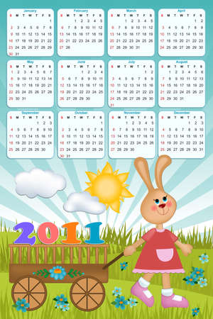 Baby's calendar with rabbit for 2011のイラスト素材