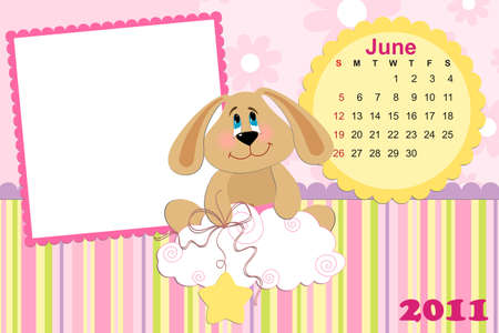 Baby's monthly calendar for june 2011's with photo frameのイラスト素材