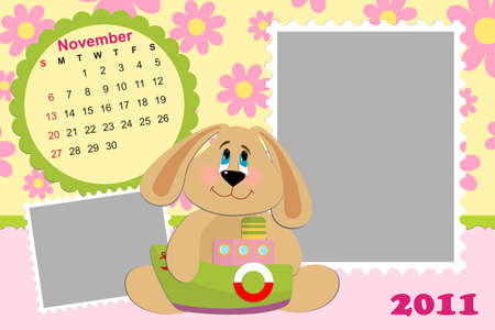 Baby's monthly calendar for november 2011's with photo frameのイラスト素材