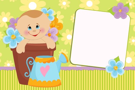 Blank template for baby's greetings card or photo frameのイラスト素材