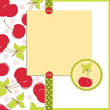 Blank template for greetings card, postcard or photo farme with cherry themeのイラスト素材