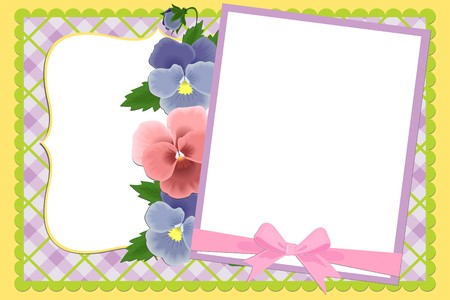 Blank template for photo frame or album with pansiesのイラスト素材