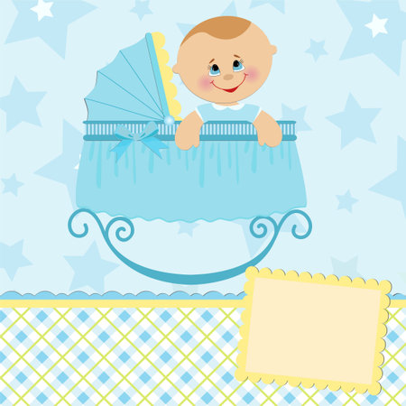 Baby greetings card with blue cradleのイラスト素材