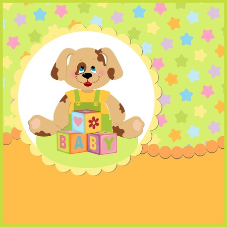 Baby's postcard with doggy and letter cubesのイラスト素材